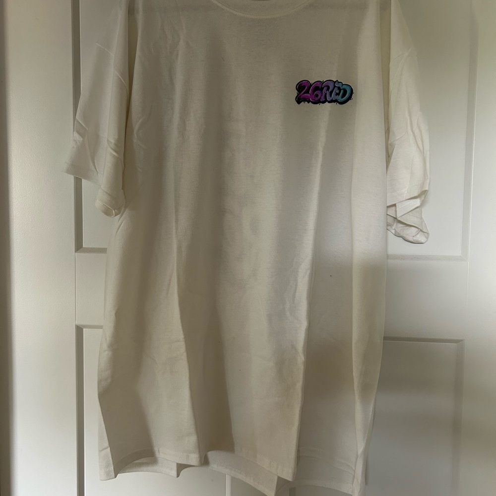 White Graphic T-Shirt with Colorful Logo 90’s retro style